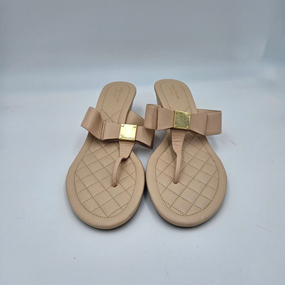Cole‎ Haan Tali Leather Bow Thong Sandals Beige Flip Flop Summer Slide 10.5